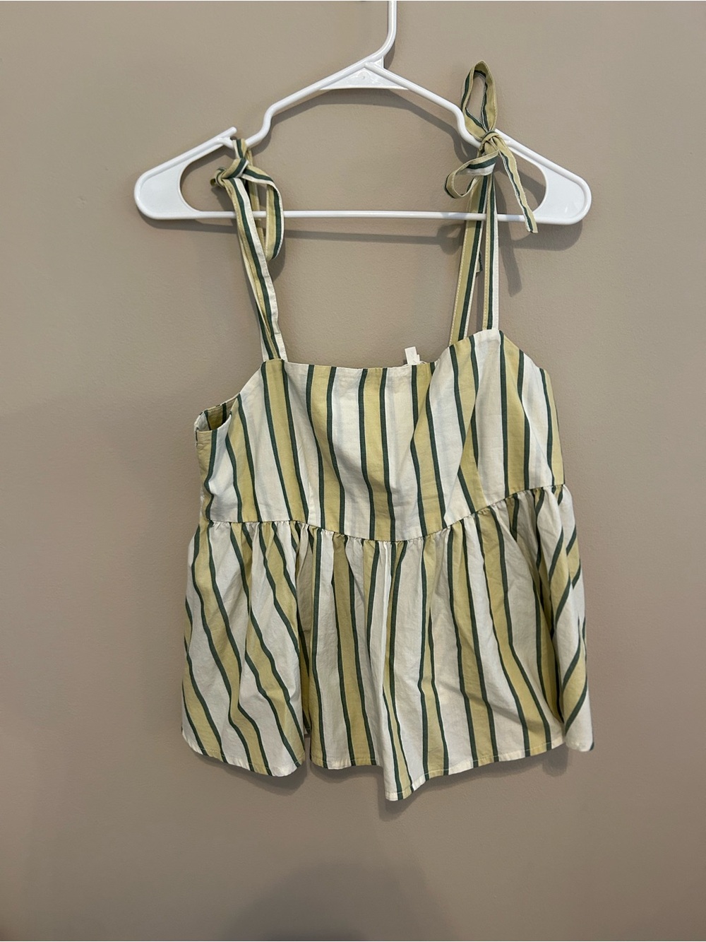 aerie Green and Cream Striped Tie-Strap Peplum Tank